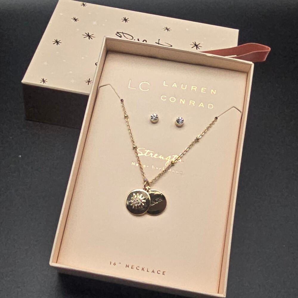 Lauren Conrad LC Strength Necklace Set Gift Box NIB Christmas Dainty Jewelry